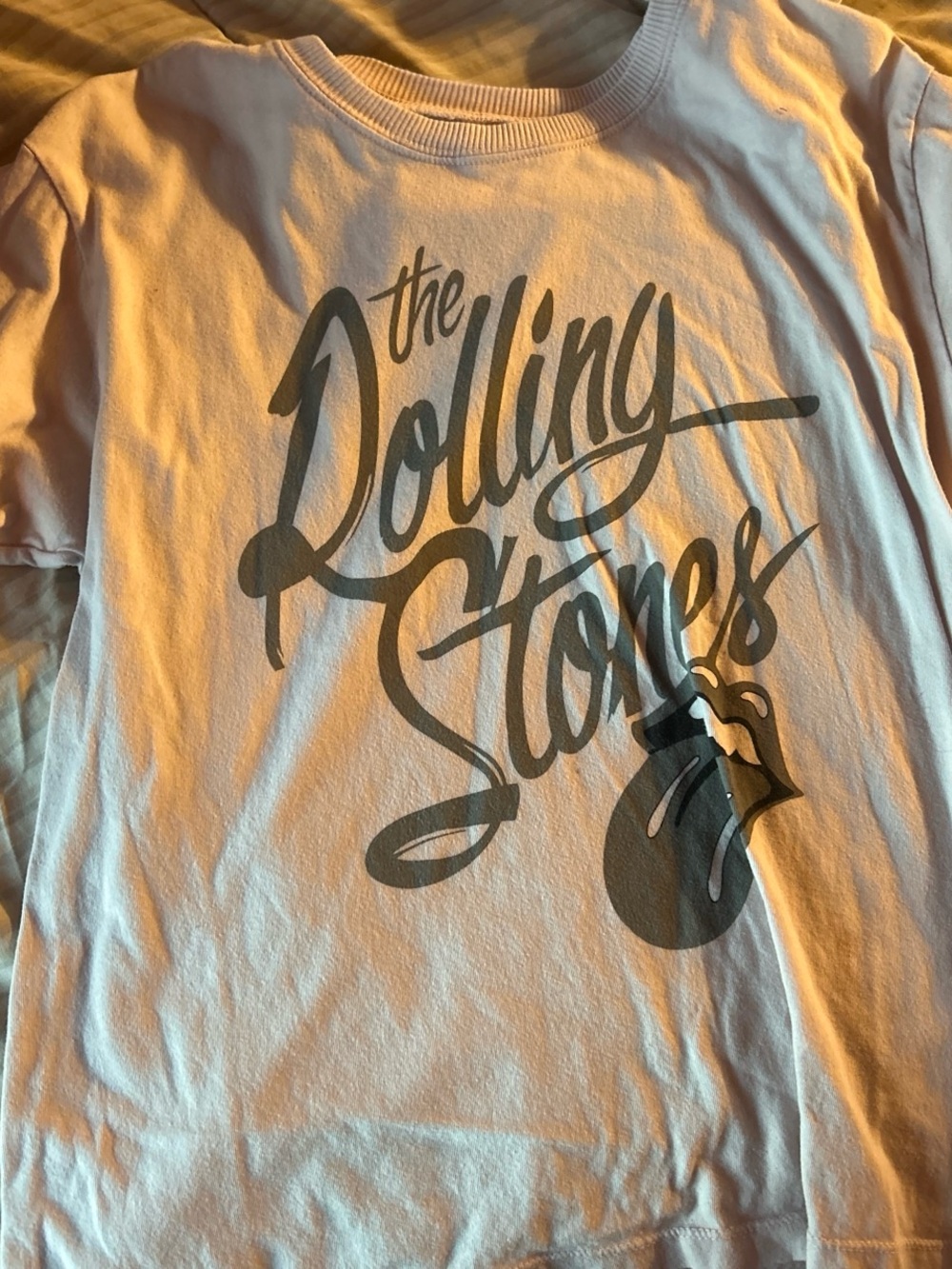 the Rolling Stones Tee in White with Gray Script